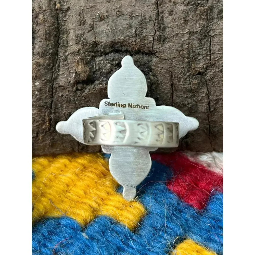 Handmade Sterling Silver Royston Ribbon Turquoise Adjustable Ring "Signed Nizho - Picture 5 of 5